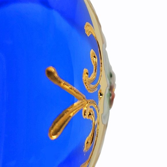 Murano Italy Cobalt Blue Goblet Gold Enamel Floral - Picture 3 of 8